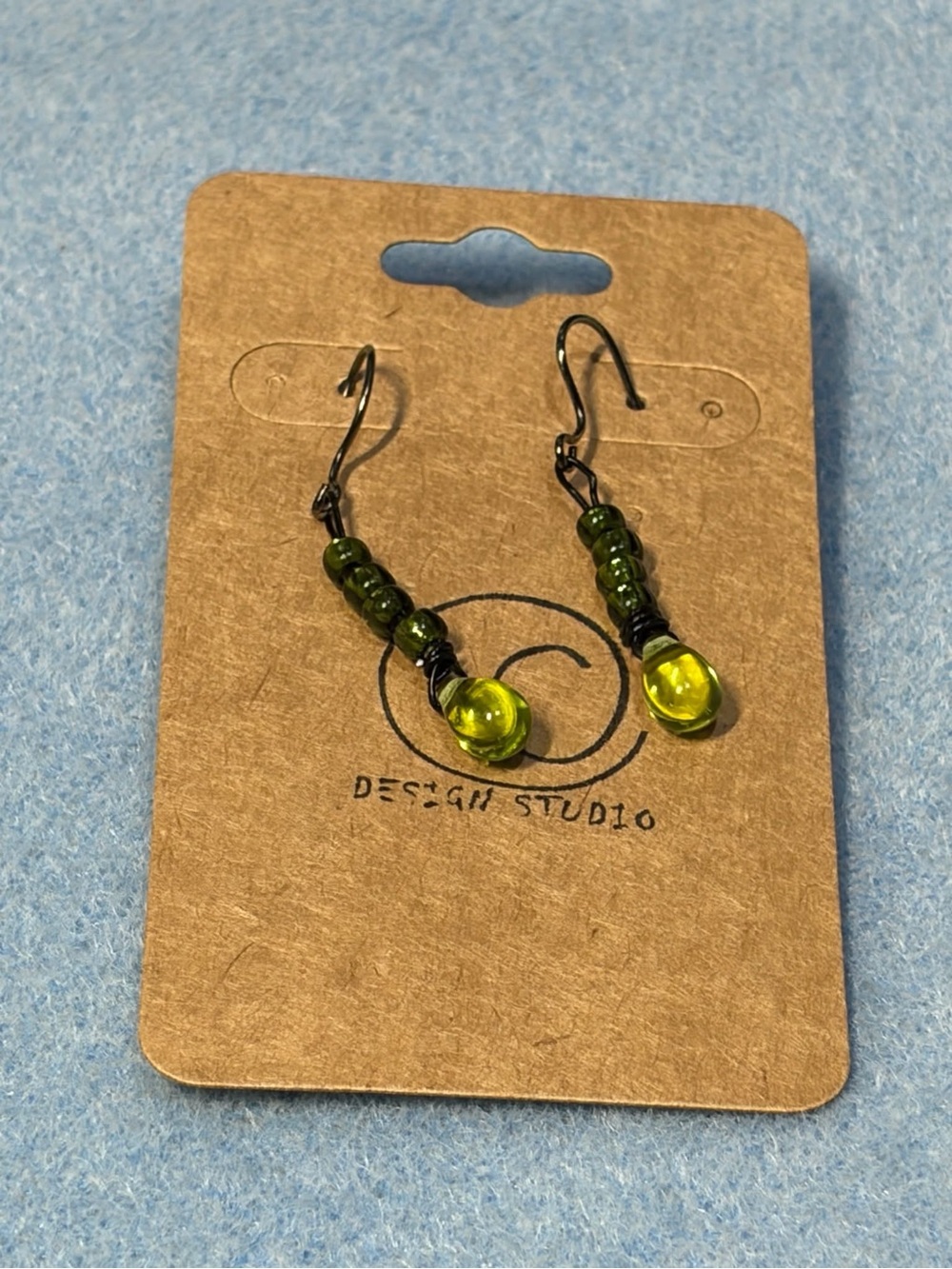 Green Beaded Tear Drop Earrings with Lime Glass Accent